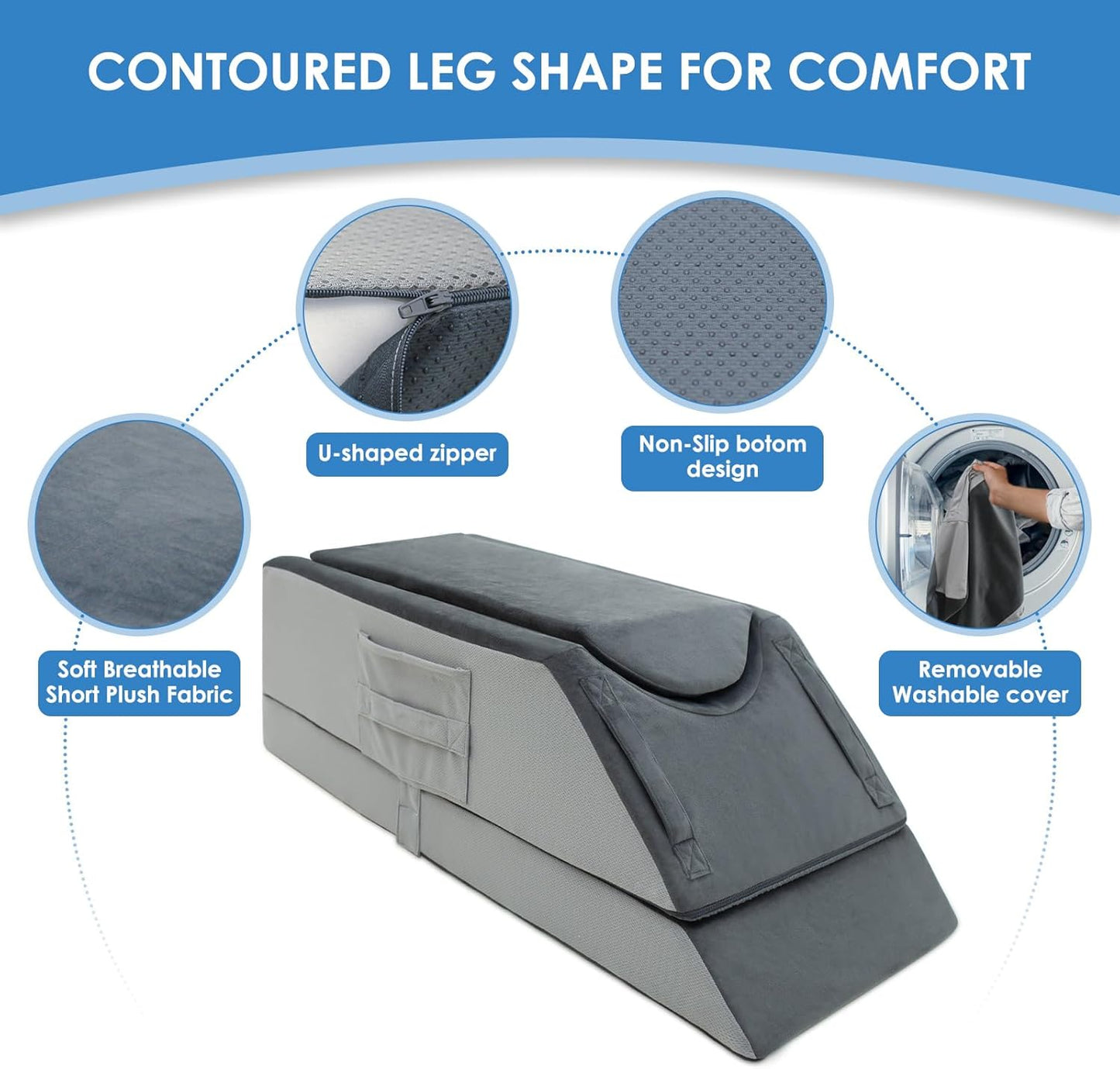 Leg Elevation Pillows for After Surgery,4-Height Adjustable Leg Elevating Pillow,Knee Surgery Recovery Equipment,Improving Blood Circulation,Ankle/Foot Surgery Swelling, Washable Cover