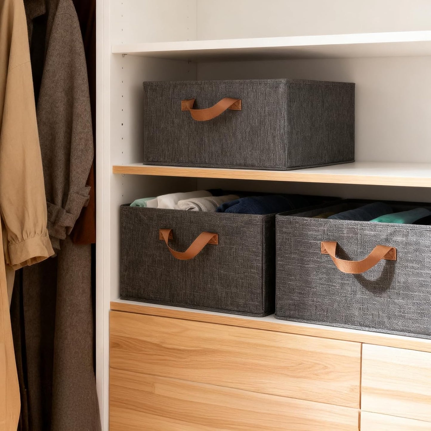 6PCS Fabric Storage Cubes Organizer with Handles, 18.5 x 10.6 x 7.9 Foldable Large Capacity Closet Storage Bins Boxes Sturdy Shelves Basket for Clothing Sheets Toys Books DVD