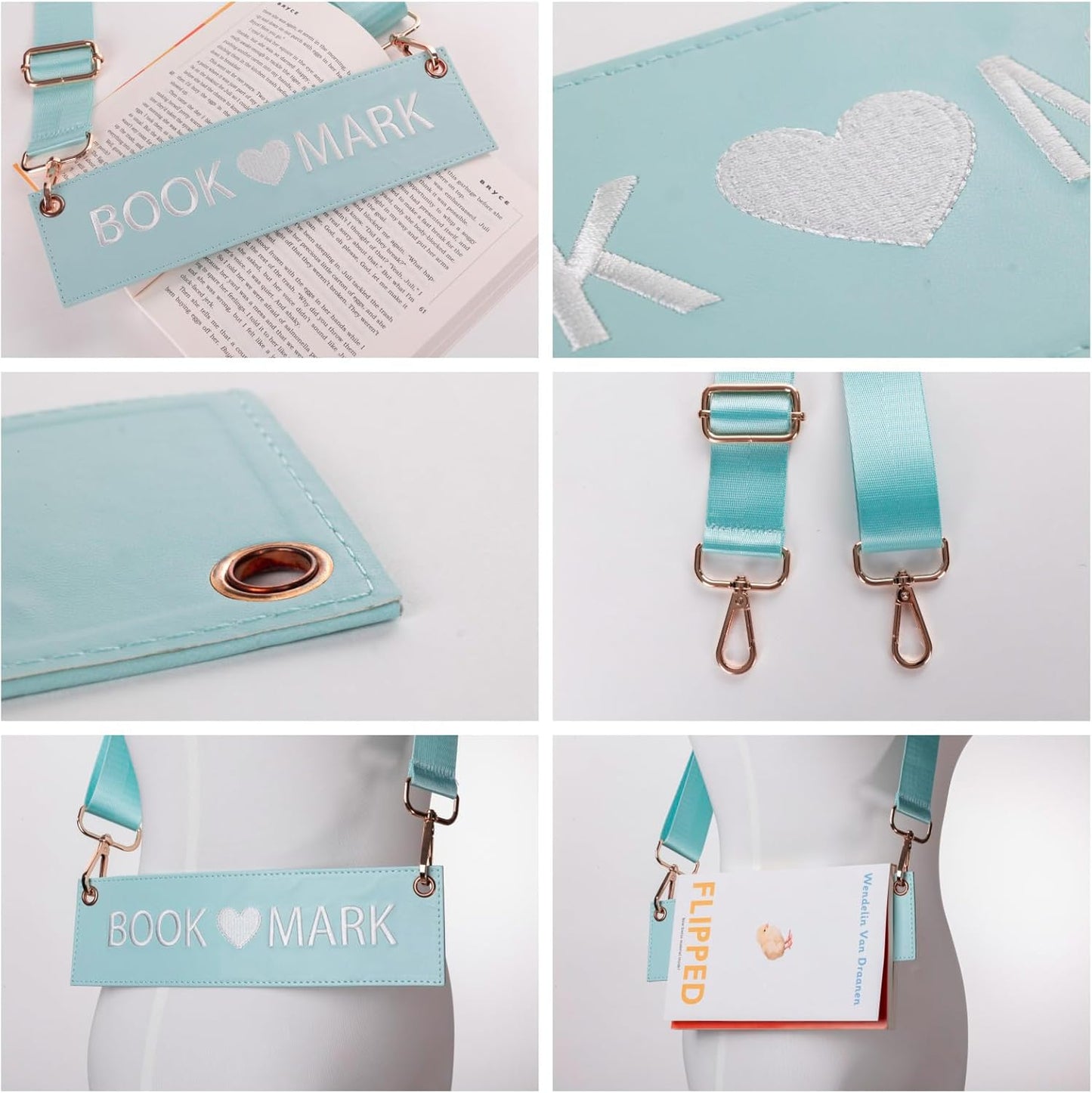 Detachable Strap Bookmark,Embroidered Leather Bookmarks for Women,Unique Cool Funnys Bookmarks Carrier for Women,Readers,Book Lovers (Blue)