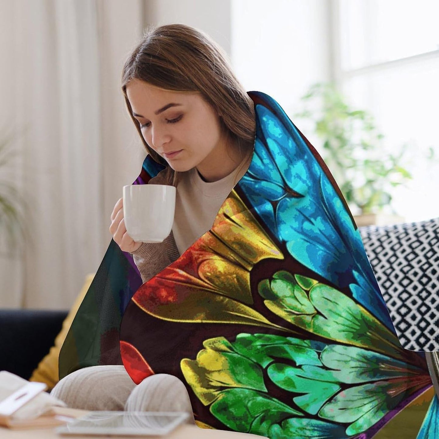 Rainbow Butterfly Blanket Super Soft Lightweight Throw Blanket Cute Cozy Warm Bed Blanket Decorative Fuzzy Blanket All-Season Home Decor Gift for Sofa Couch Living Room 50"*60"（130 * 150cm）