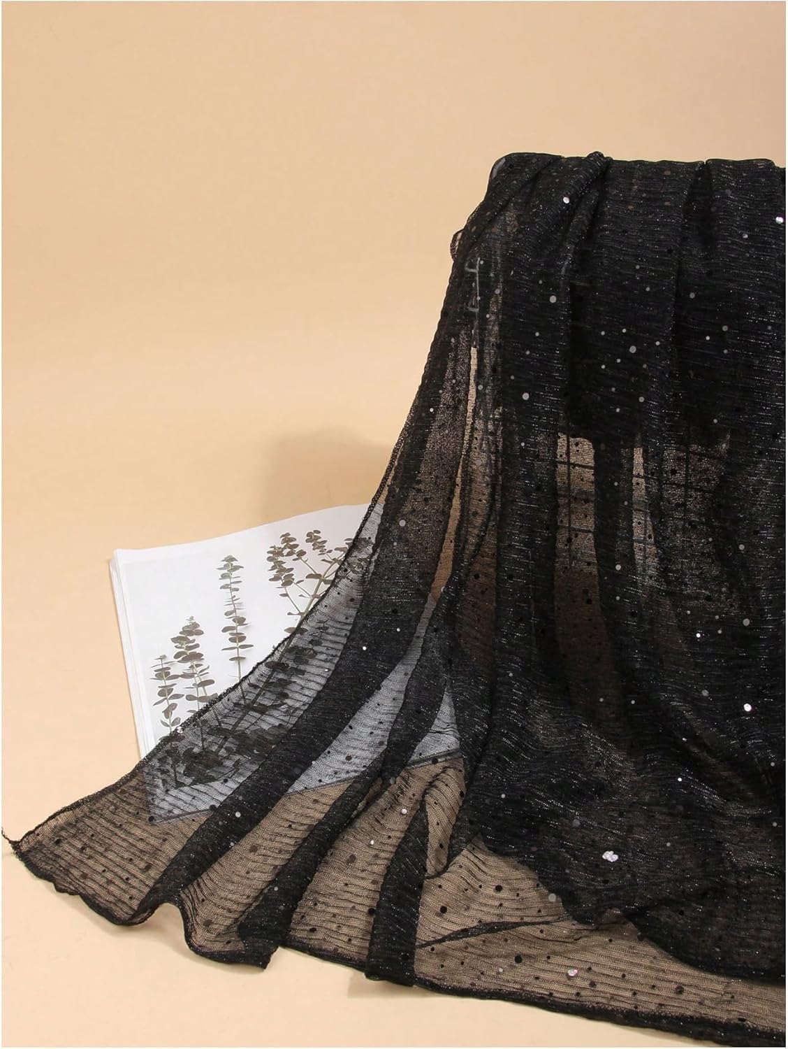 Floerns Women's Sequin Bandana Square Scarf Silk Scarves Mesh Shawl and Wrap for Evening Dresses