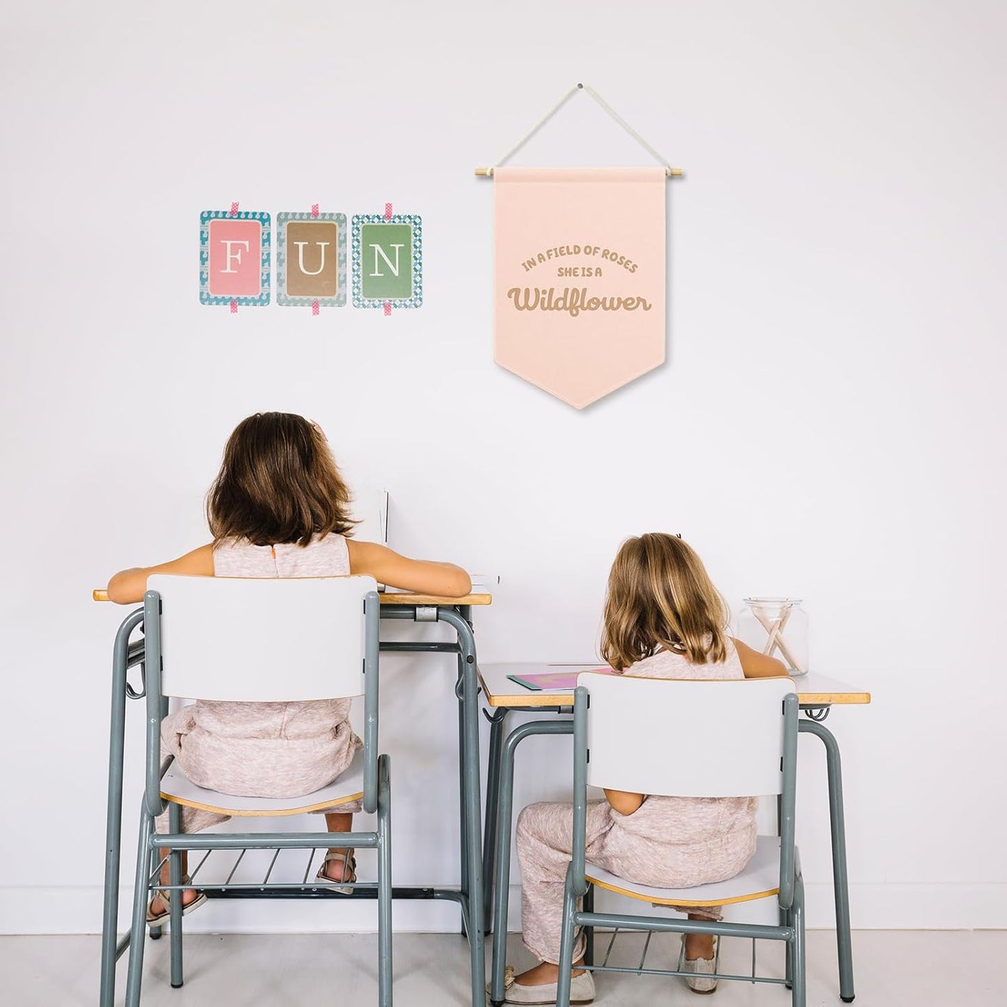 Pink Girls Banner Canvas, Inspirational Girly Kids Room Decor, She Is A Wildflower Pennant Flag Sign Hanging, Nursery Boho Wall Art Gifts for Toddler Room Playroom Baby Shower Decor 11x15in