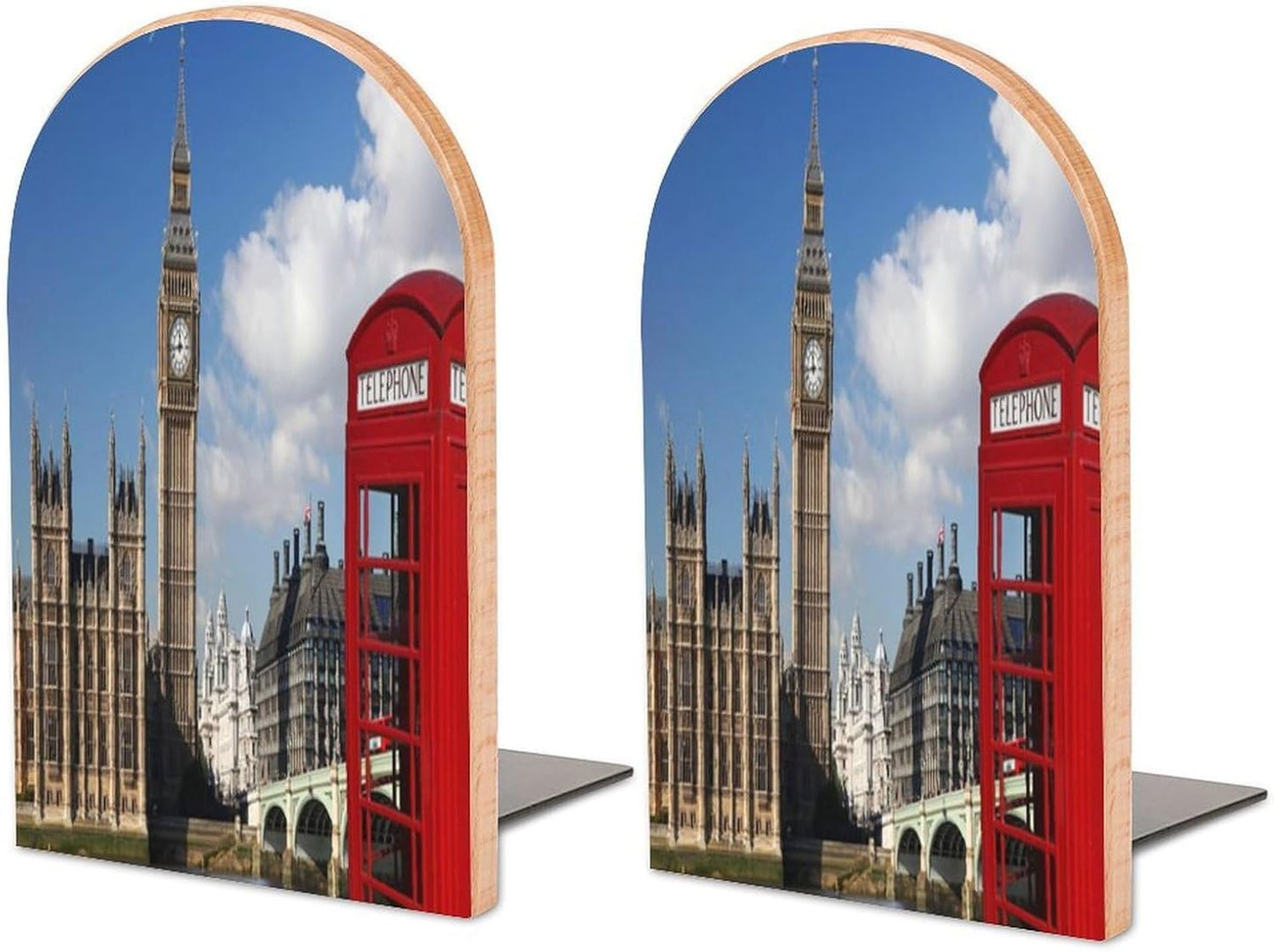 London Big Ben Wooden Bookend Non-Slip Book Ends Heavy Duty Book Stopper with Metal Base Books Holderd Decorative Bookends Stands Firmly for Office Supplies