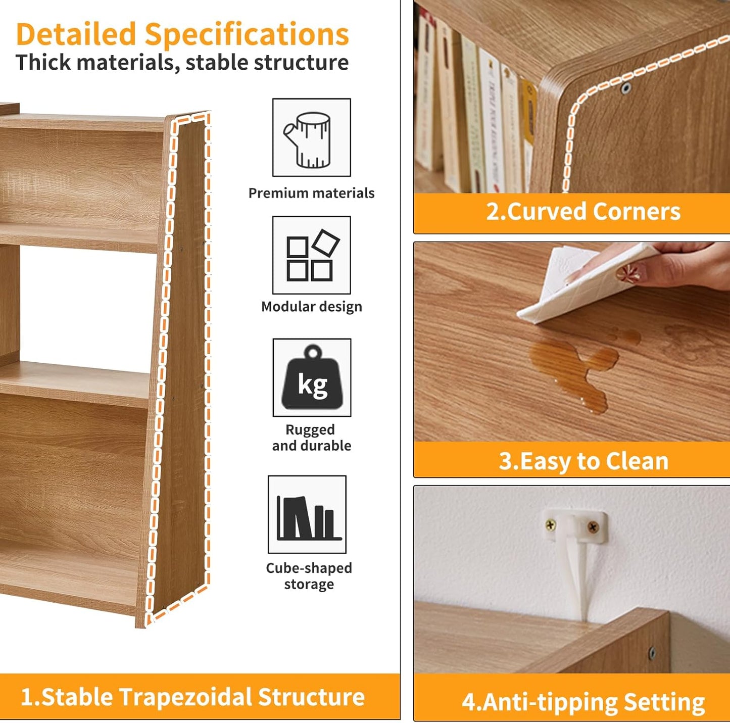 Expandable Bookcase, 3-Tier Ladder Open Storage Bookshelf, Storage Organizer Bookcase for Study Office Living Room, Oak YD-BC005R