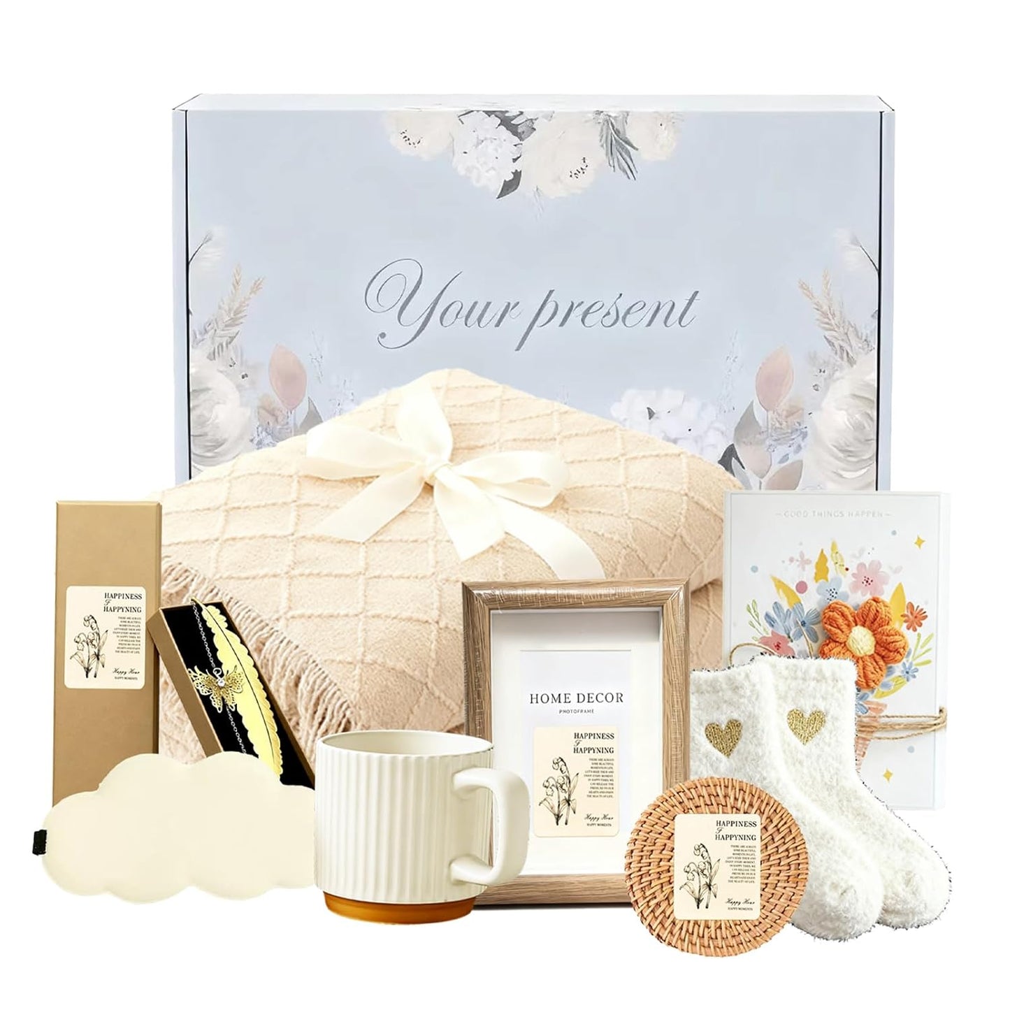 Birthday Gifts for Women,Care Package Gift Box for Women,Get Well Soon Gift Baskets for Her,Sister,Best Friend,Mom,Wife,Thoughtful Self Care Gifts with Blanket,Coffee Mug,Photo Frame