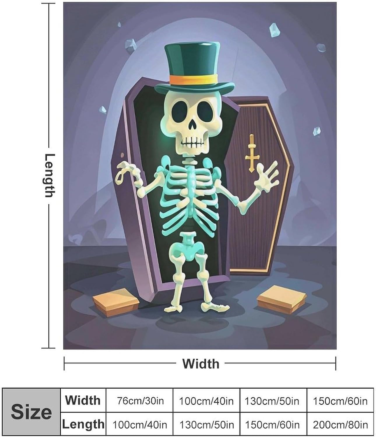 Coffin Skeleton Throw Blanket for Couch Super Soft Warm Lightweight Throw Blankets Cozy Flannel Bed Blanket Cute Decorative Blankets for All Seasons Home Decor Gift 50"*60"（130 * 150cm）