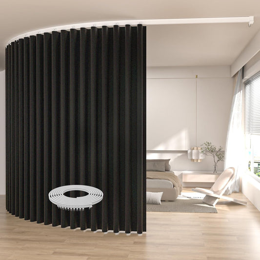 Room Divider Blackout Curtains Extra Wide Ceiling Mounted Curtains Track Sets for Room Separation,Thermal Insulated Noise Reduction Privacy Partition Curtains for Bedroom(Black,100W×84L)