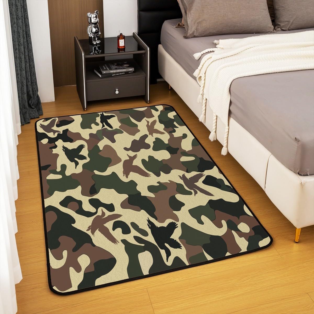 Erosebridal Farmhouse Decorative Rug for Living Room 5x7 Camo Rug for Kids Army Camouflage Hunting Carpet Vintage Brown Green Washable Wild Animal Duck Rustic Area Rug
