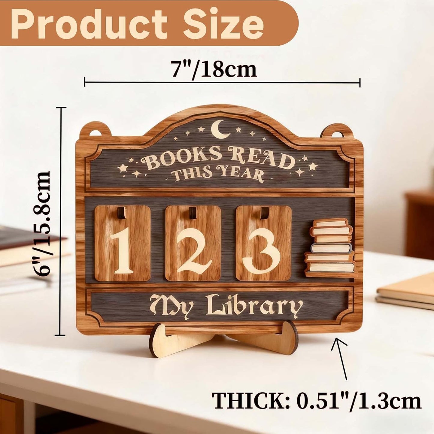 Books Read This Year Counter, Book Tracker for Home Library Decor, Book Counter Book Lover Gift for Librarian Reader Teacher, Bookshelf Decor Wall Art