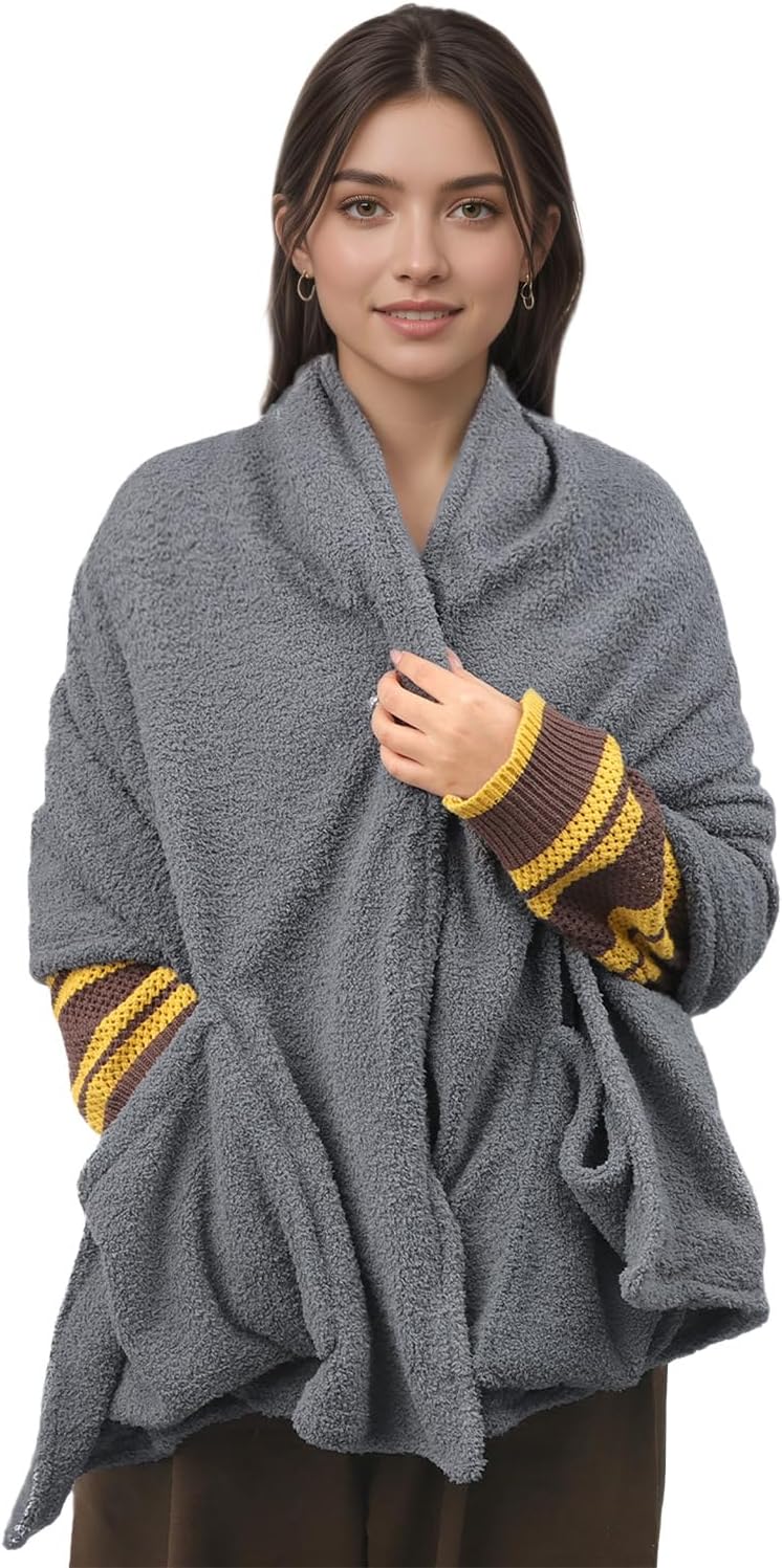 Womens Wearable Blanket Cozy Fleece Oversized Pockets Shawl Poncho Cape Winter Plush Warm Shoulder Wrap Cloak Shrug