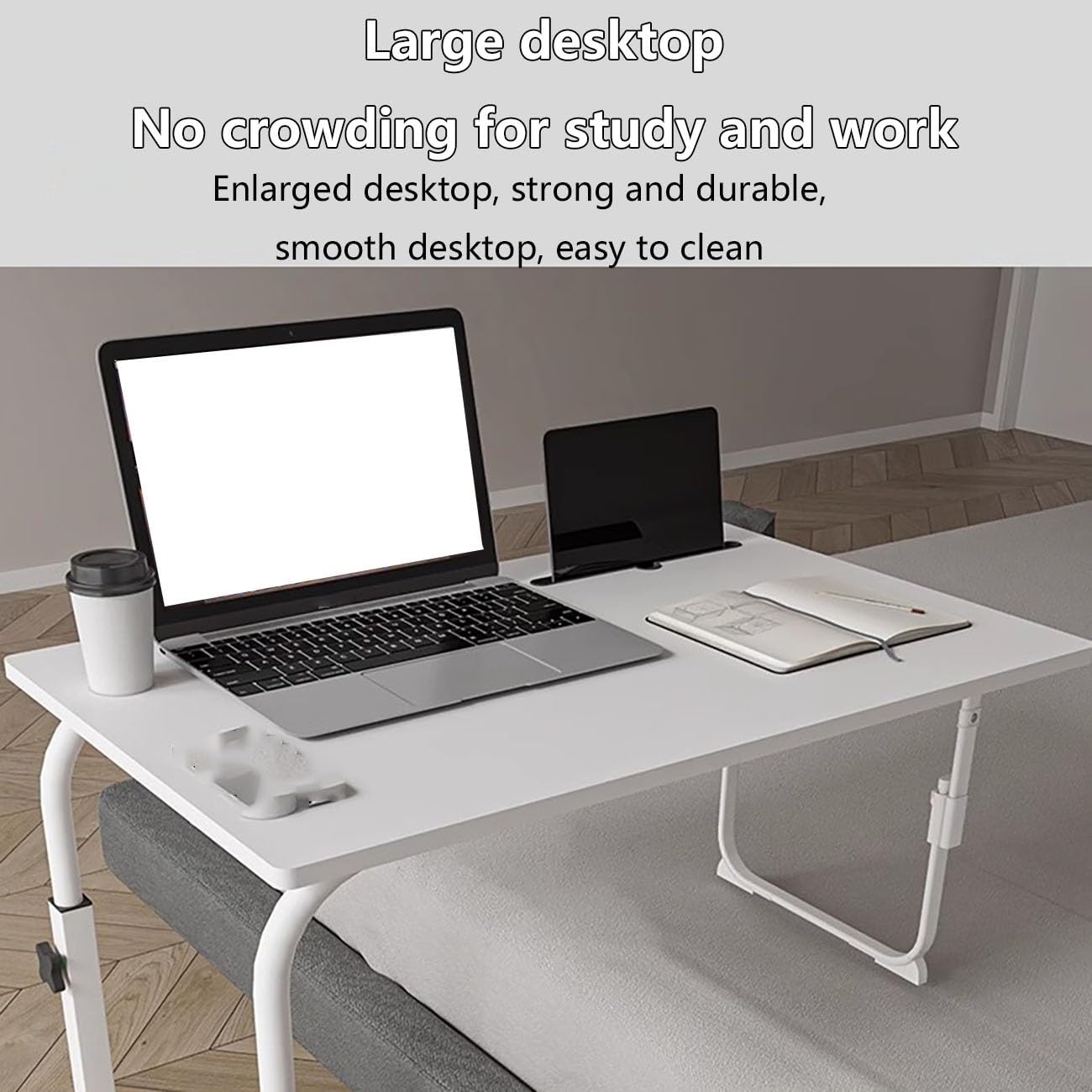 Adjustable Overbed Table,Laptop Cart Bed Table Desk,Standing Workstation Laptop Cart,Overbed Table with 360° Wheels,Height Adjustable,for Eating,Working or Reading.(Natural,31.5 x 19.7 x 23.6 in)