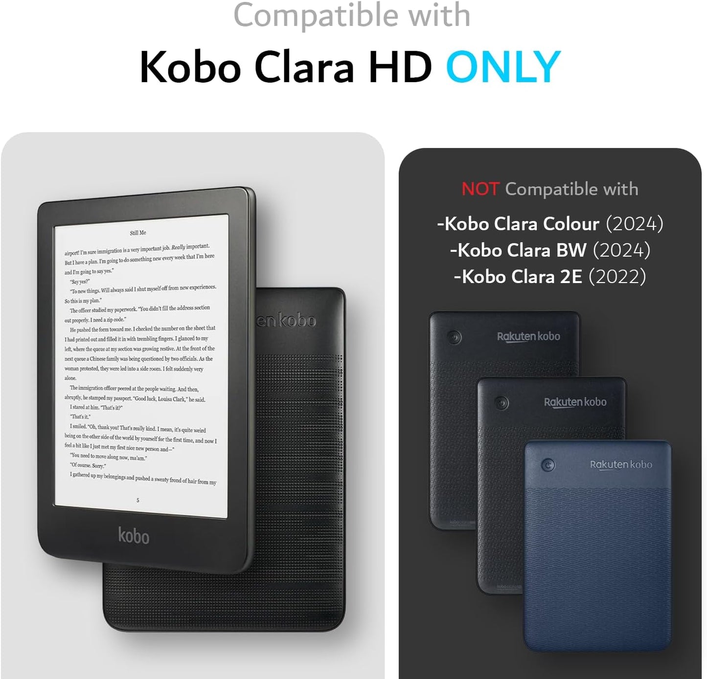 TUDIA SKN Designed for Kobo Clara HD Case 6" (2018) Back Cover, [Reinforced Corners] Shockproof Slim Anti-Yellowing Silicone Gel Clear Back Lightweight Grip TPU Bumper for eReader - Clear Glitter