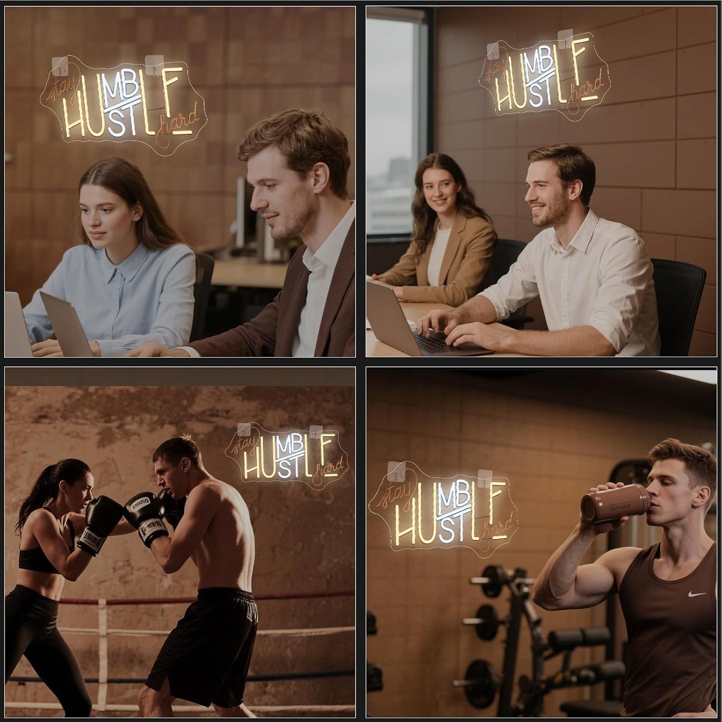 ineonlife Stay Humble Hustle Hard Neon Sign Accessories Light Up for Wall Decor Modern Led Sign for Gym Small Acrylic Art Decor for Office Bedroom Decorations