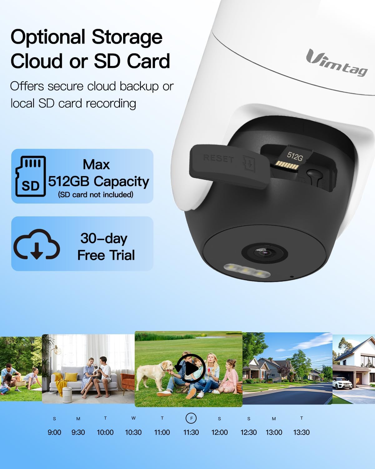 VIMTAG Pan/Tilt Outdoor Security Camera, 2.5K 4MP WiFi Home CCTV Camera, 360° View & Motion Tracking, Color Night Vision, 2-Way Audio, AI Detection Alarm, IP66, Cloud & SD Card Storage, Works w/Alexa
