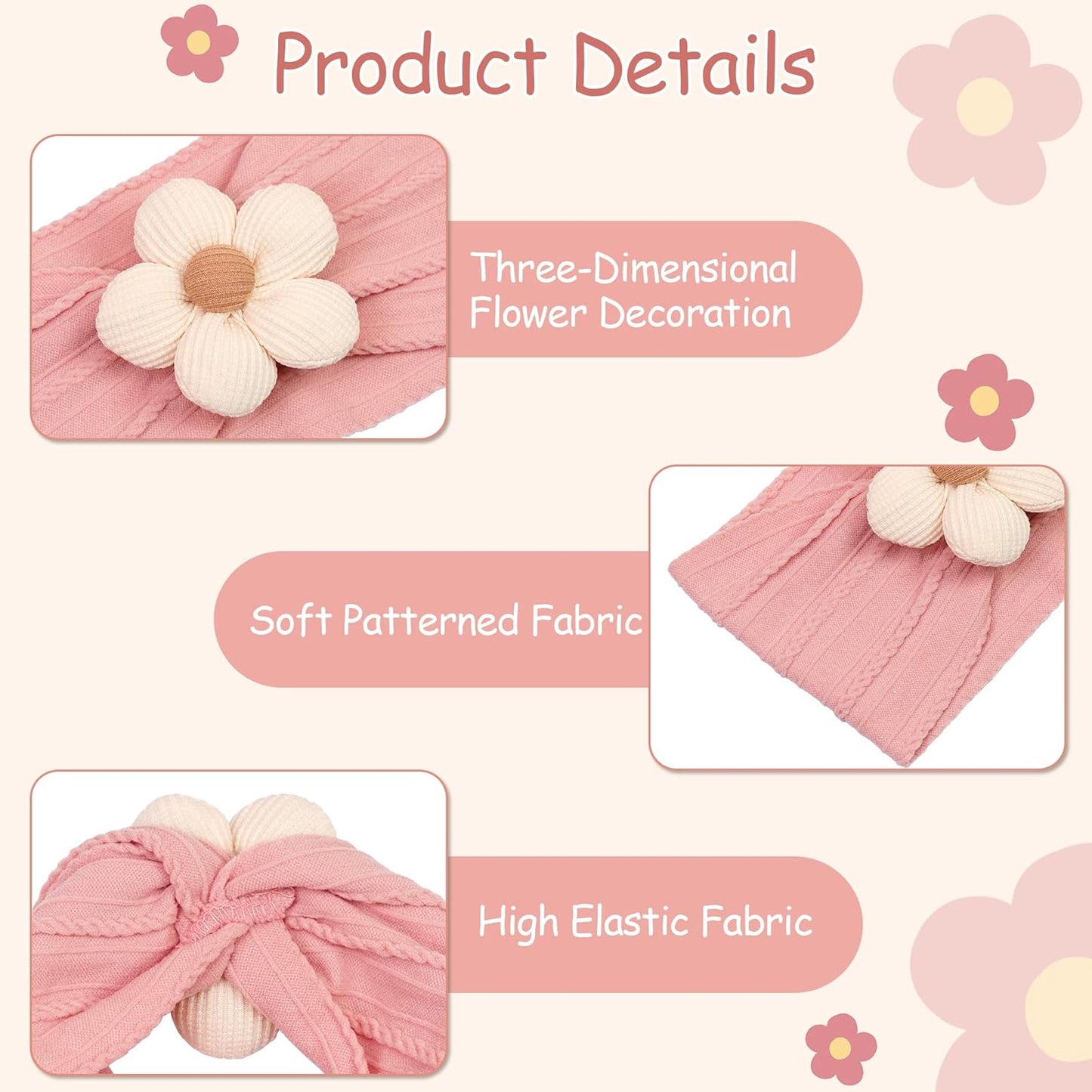 CÉLLOT 5 Pcs Baby Flower Headbands Baby Girls Nylon Headbands Soft Hairbands Hair Accessories for Newborn Infant Toddler Kids