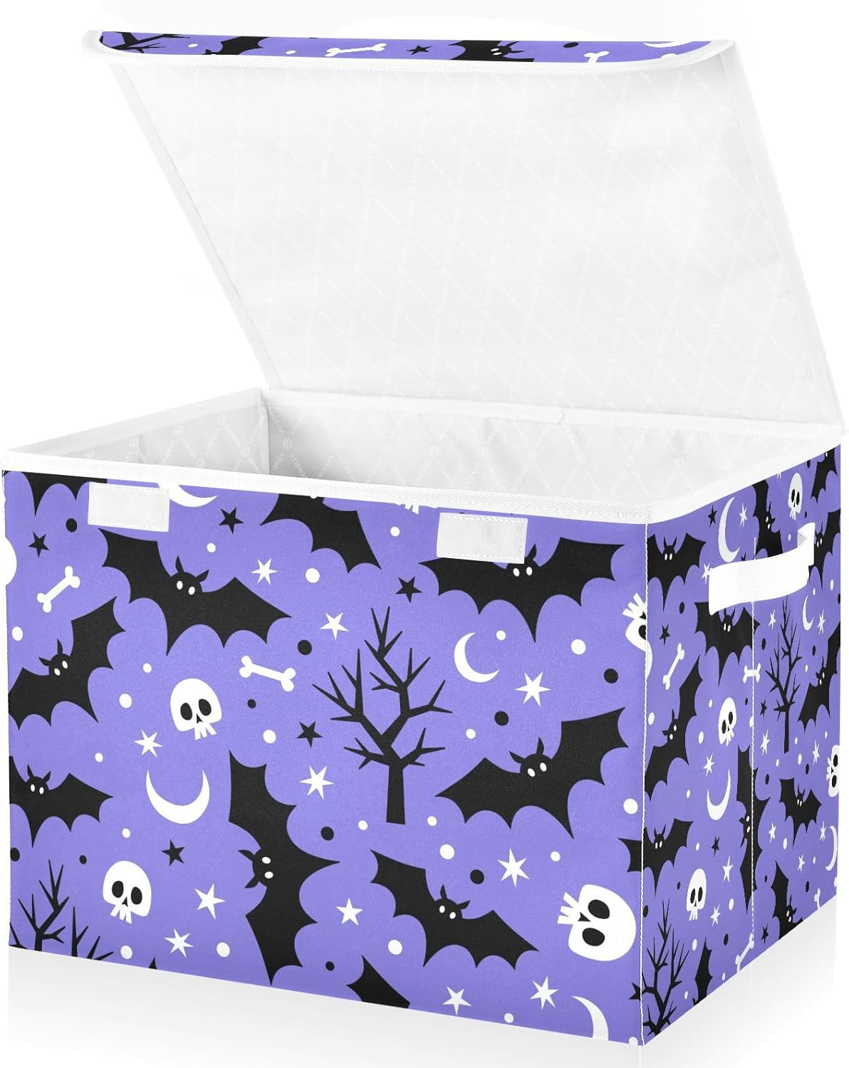 Halloween Bat Skull Moon Star Storage Bin with Lid Foldable Storage Box Washable Fabric Storage Cubes Bin Organizer Basket Closet for Home Bedroom Closet Nursery Office