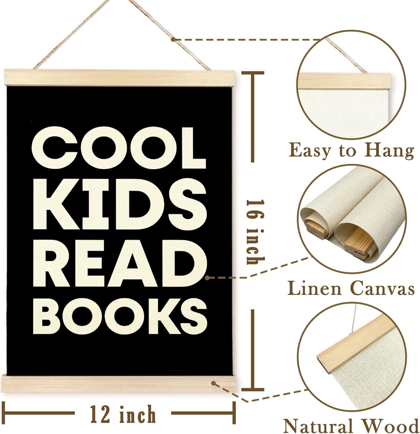 TAEDIN Cool Kids Read Books Poster Hanger Frame, Baby Boys Girls Black Wooden Canvas Artwork Print Hanging Sign Inspirational Book Lovers for Nursery Reading Corner Homeschool Classroom Decor 12X16