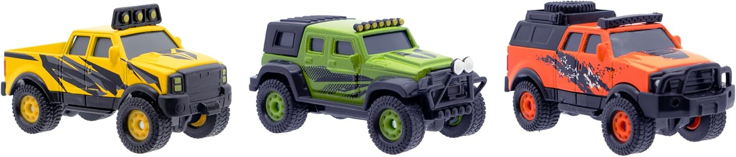Mighty Fleet Diecast 3-Pack, Pick-Up Truck, SUV, and Off-Road Truck, Durable 3” Diecast Vehicles for Kids Ages 3+