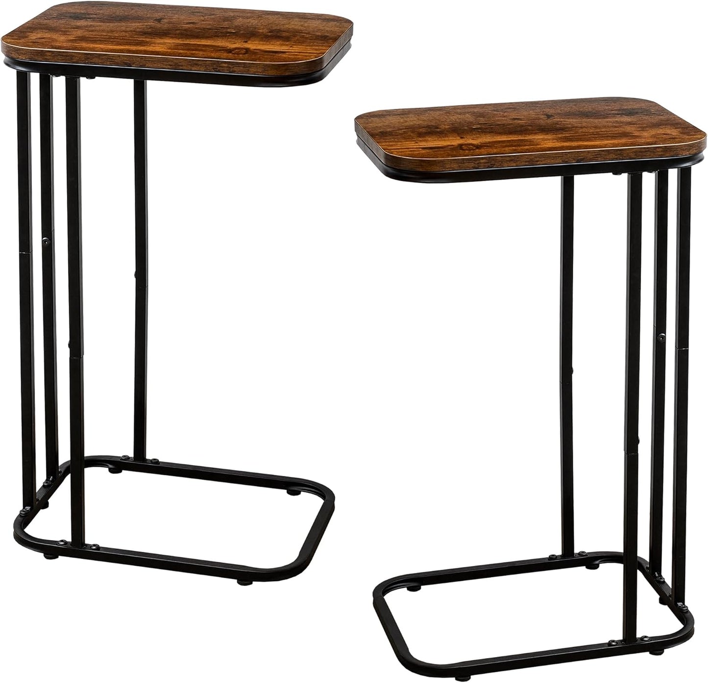 C Shaped End Table Set of 2, 26.6 inches High Small Side Table for Couch Sofa Bed, Tall Tv Tray Table, for Living Room, Bedroom, Metal Frame, Industrial Style, Rustic Brown & Black