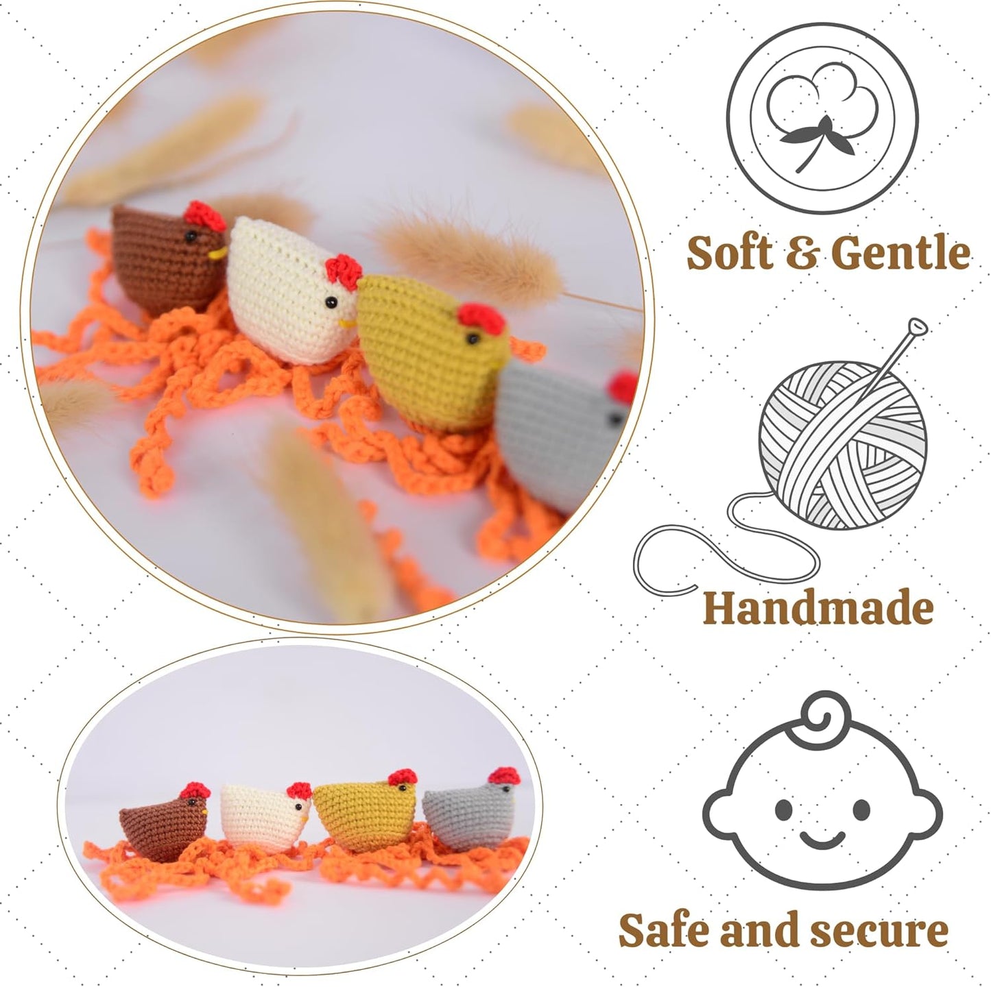 Handmade Chicken Bookmark Set of 4pcs Cute Crochet Gift for Book Lovers, Teacher Appreciation Present, Reading Accessory for Women, Teacher Gifts, Unique Farm Animal Lovers Idea for Classroom Supplies