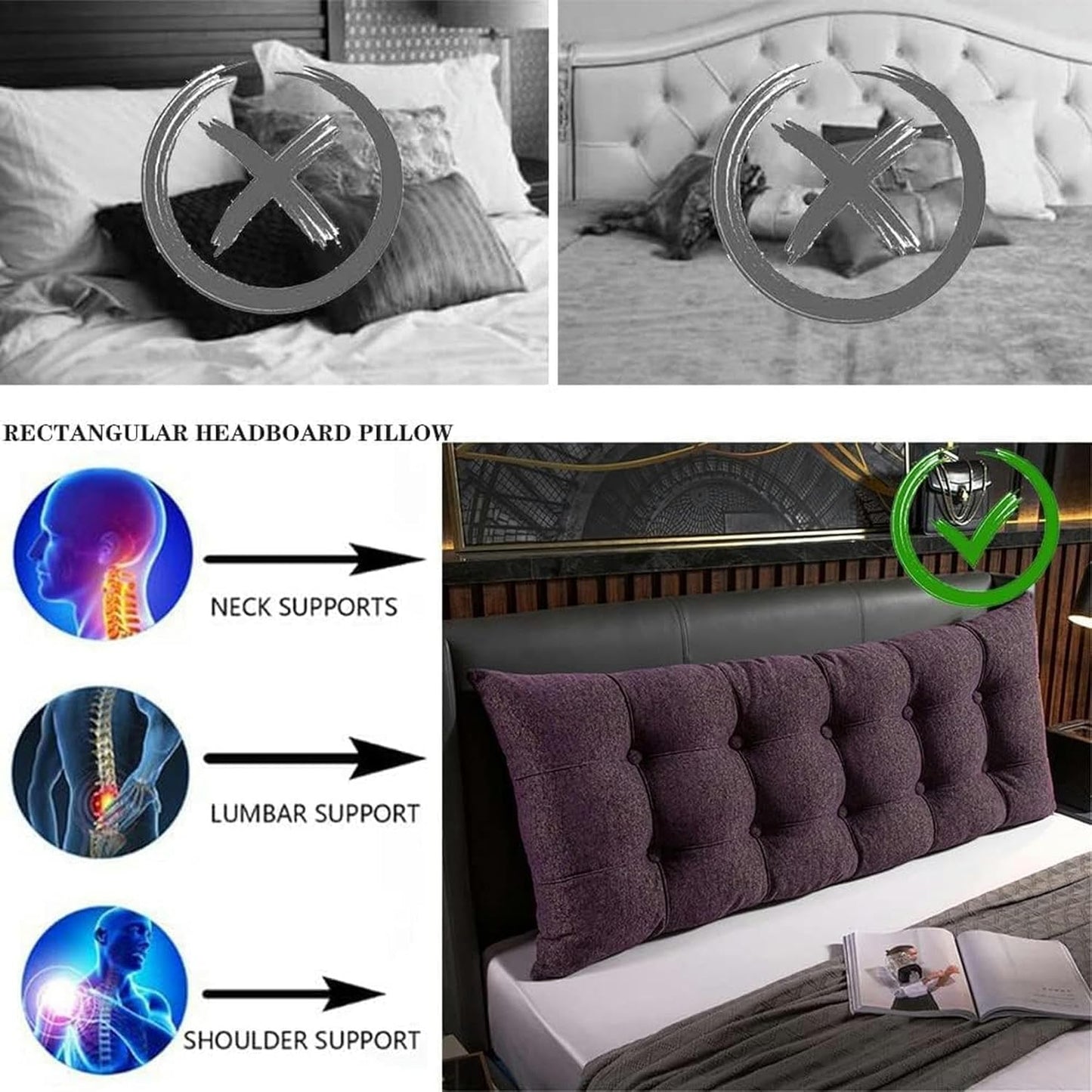 Adult Soft Reading Pillow, Pregnancy Watching TV King Size Wedge Headboard Sitting Up Pillow Long Rest Back Support Cushion Bed Rest Pillows(Purple,60cm)
