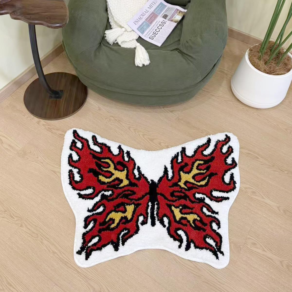 LAKEA Flame Butterfly Tufted Rug, Aesthetic Shaped Area Rug for Bedroom Decor, Soft Plush Accent Carpet with Anti-Slip Backing (31.5 X 23.6 inch)