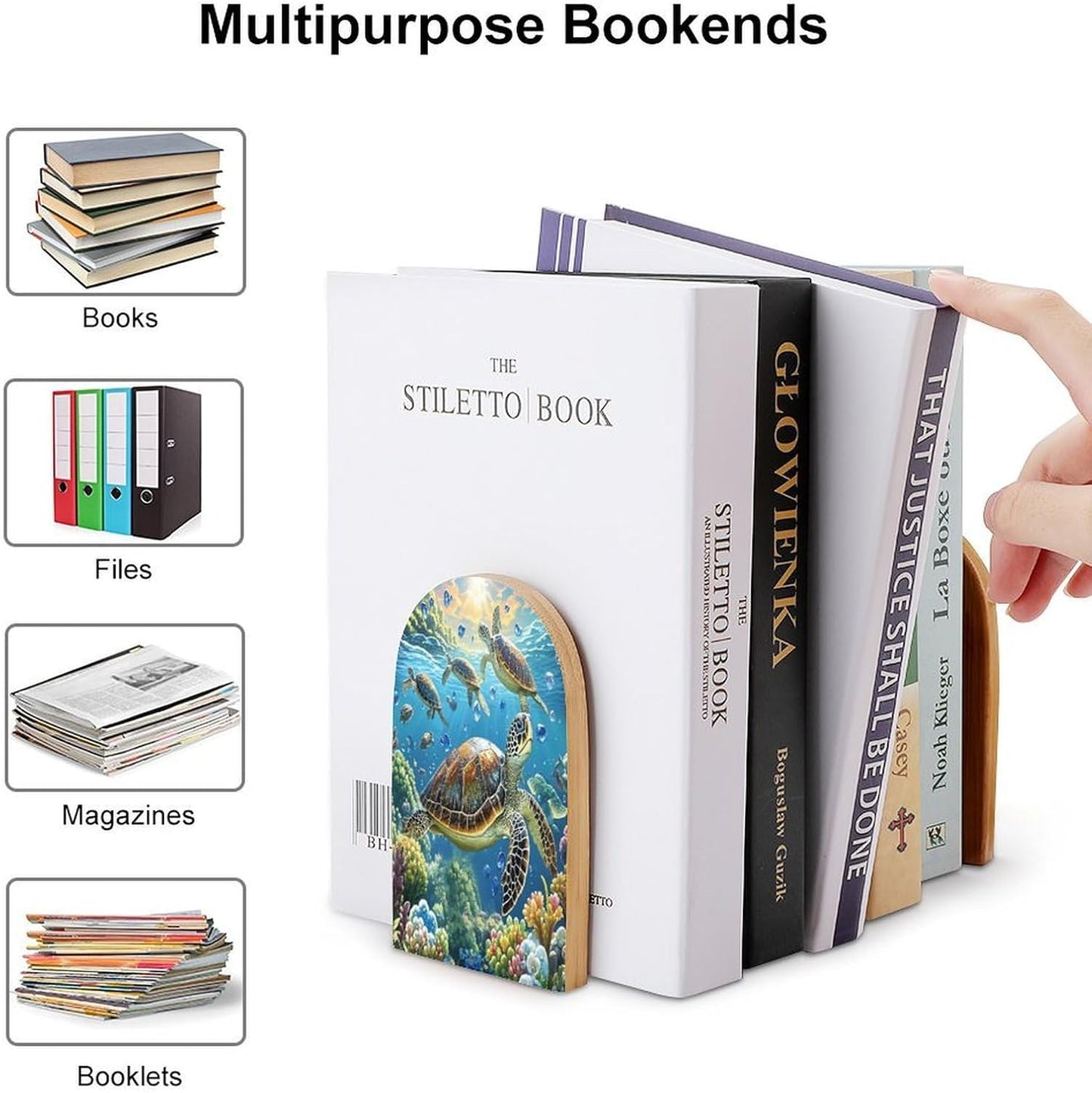 Sea Turtles Diamond Painting Bookends 1 Pair Heavy Duty Book Ends for Shelves Non-Skid Bookend Supports Wooden Book Holders with Metal Base Desk Organizers Books Storage to Hold Books