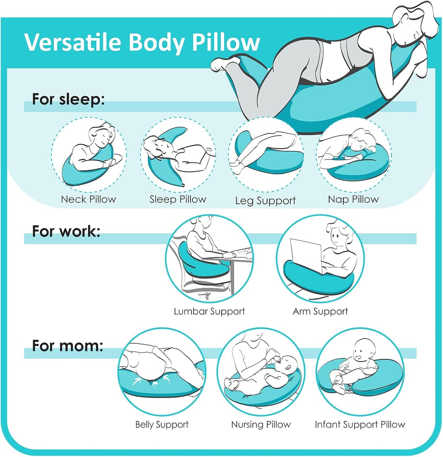 BYRIVER 39" C Shaped Body Pillow for Side Sleeping Adults Men Women, Anxiety Relief Hugging Gaming Lap Pillow, Pregnancy Knees Separate Pillow, Gifts for New Moms, Removable Pillowcase(L)