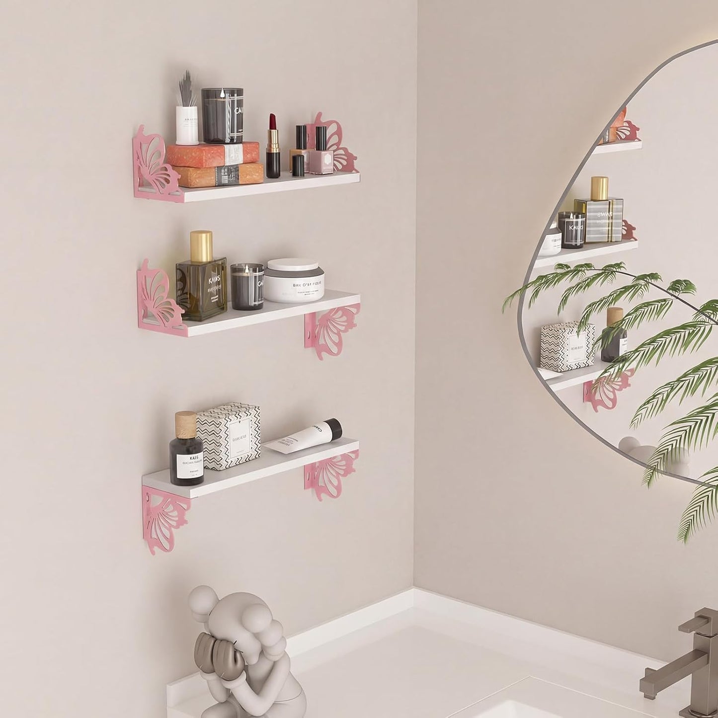 Hoikwo 3 Pack Butterfly Wall Shelves, White Pink Floating Book Shelves, for Mother, Mom, Women, Girls, for Preppy Room Decor, Living Room, Bedroom Decor Aesthetic
