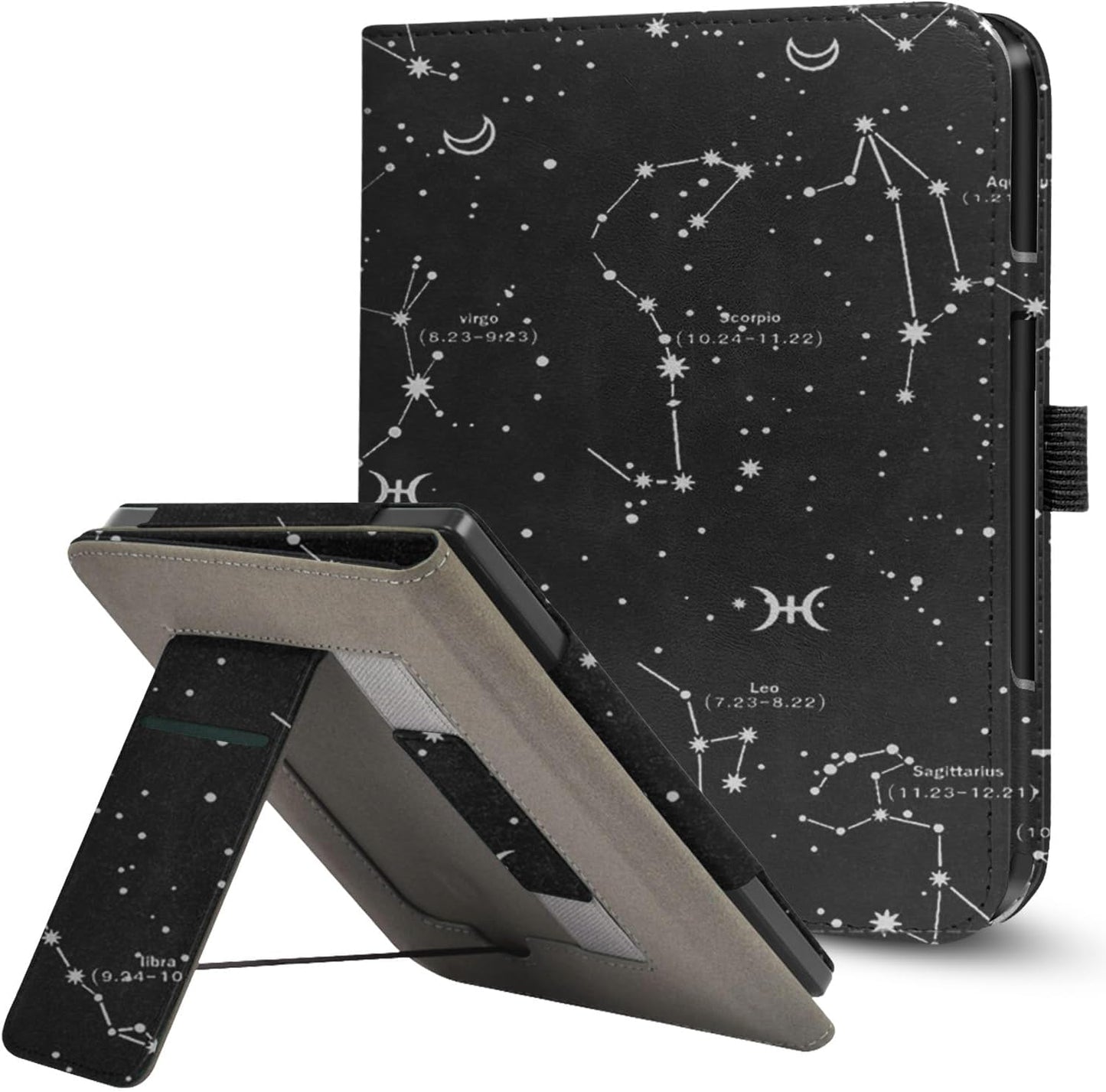 Stand Case for 7" Kobo Libra Colour (2024) / Kobo Libra 2 (2021) eReader,Durable PU Leather Cover with Auto Sleep Wake, Card Slot, Hand Strap Feature,Compatible with Model N428 & N418,Constellation