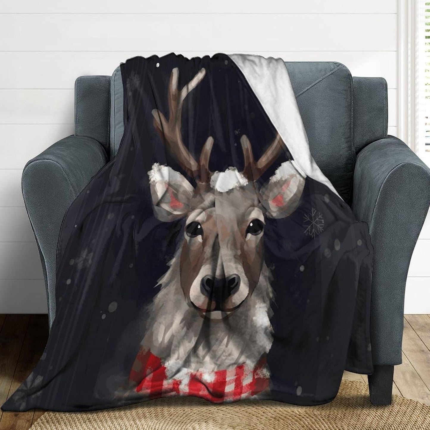 Reindeer Blanket Super Soft Lightweight Throw Blanket Cute Cozy Warm Bed Blanket Decorative Fuzzy Blanket All-Season Home Decor Gift for Sofa Couch Living Room 60"*80"（150 * 200cm）