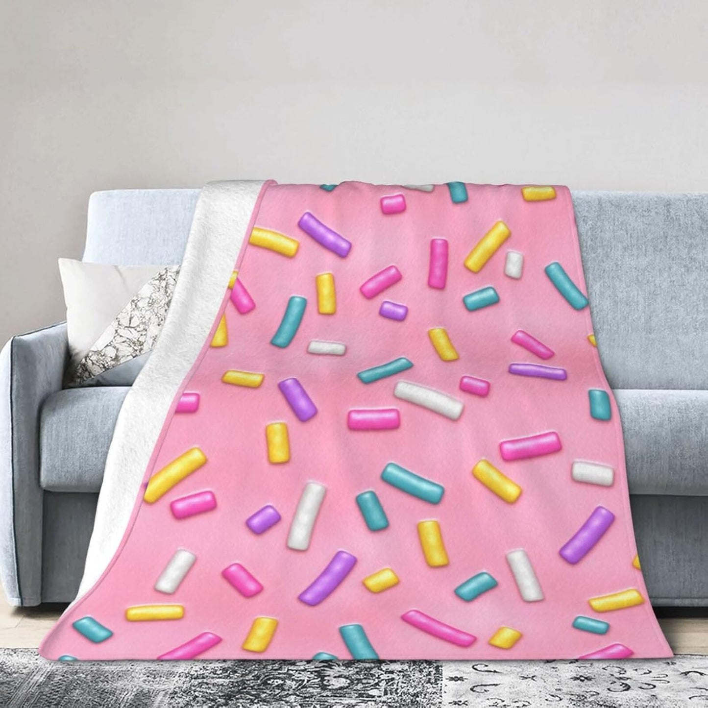 Pink Girly Donut Sprinkles Throw Blanket Super Soft Warm Bed Blankets for Couch Bedroom Sofa Office Car, All Season Cozy Flannel Plush Blanket Gifts for Girls Boys Teens Adults 60"x50"