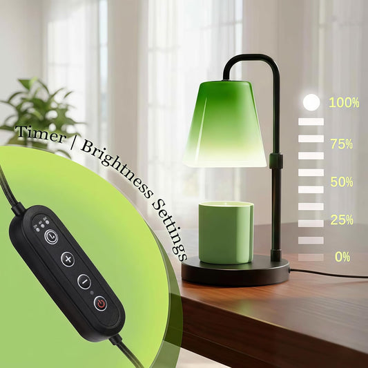 Candle Warmer Lamp with Timer Electric Wax Warmer for Scented Wax Melt Warmer Melter for Jar Candles Dimmable Adjustable Height Gifts for Women Mom House Warming Frossted Glass Green