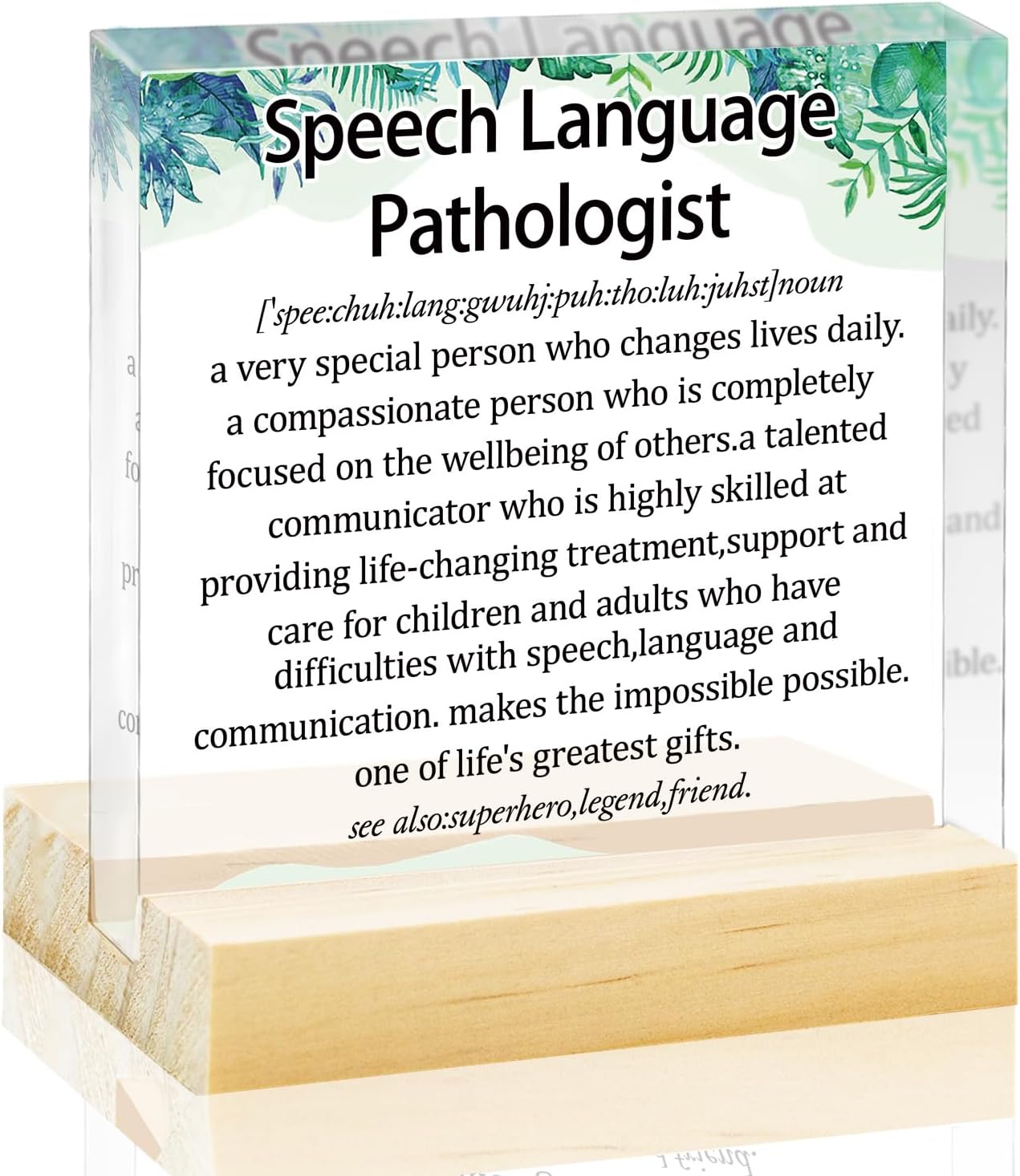 Speech Pathologist Gifts SLP Gifts Acrylic Desk Decorative Sign with A Wood Stand Speech Therapy Gift Therapist Gift Birthday Christmas Appreciation Presents for Therapist