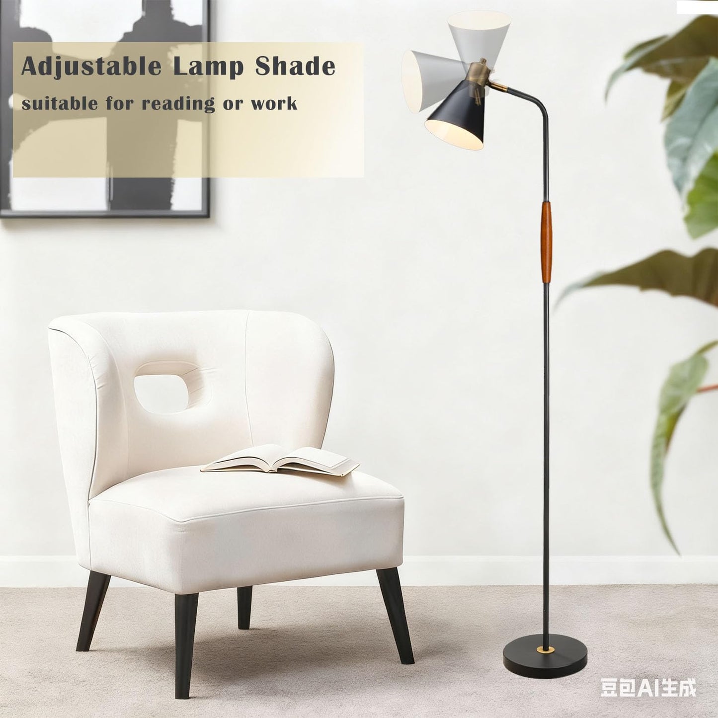 Adjustable Reading Floor Lamp,360°Rotatable Shade,3CCT LED Bulb Include,Black