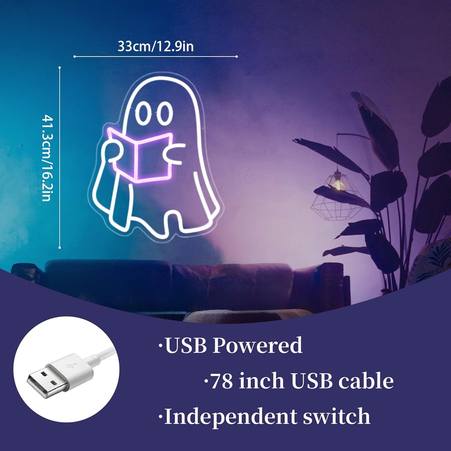 Ghost Read Book Neon Sign Led Neon Lights Signs for Wall Decor USB Powered Led for Room Decoration Home Bar Game Room Party Decor