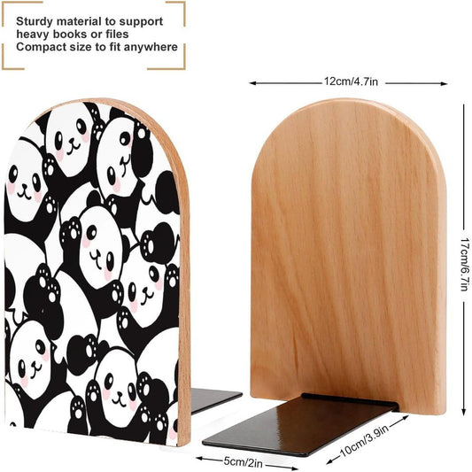 Panda Wooden Bookend Non-Slip Book Ends Heavy Duty Book Stopper with Metal Base Books Holderd Decorative Bookends Stands Firmly for Office Supplies