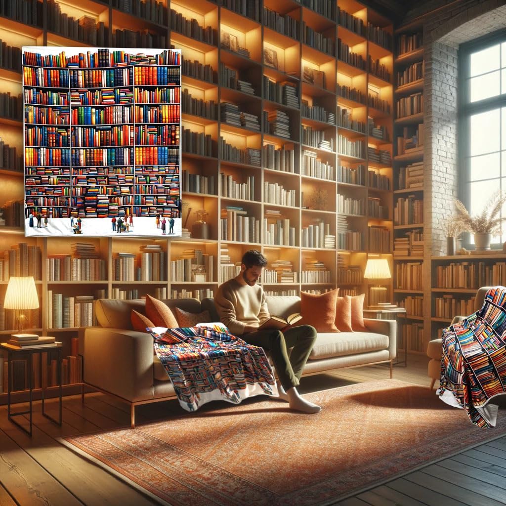 Cozy Bookshelf Throw Blanket 50" x 60"- Ideal Book Lovers Gifts for Readers and Book Lover Gifts, Nice Gifts for Book Lovers Women, Readers, and Book Accessories Aficionados (Bookshelf)