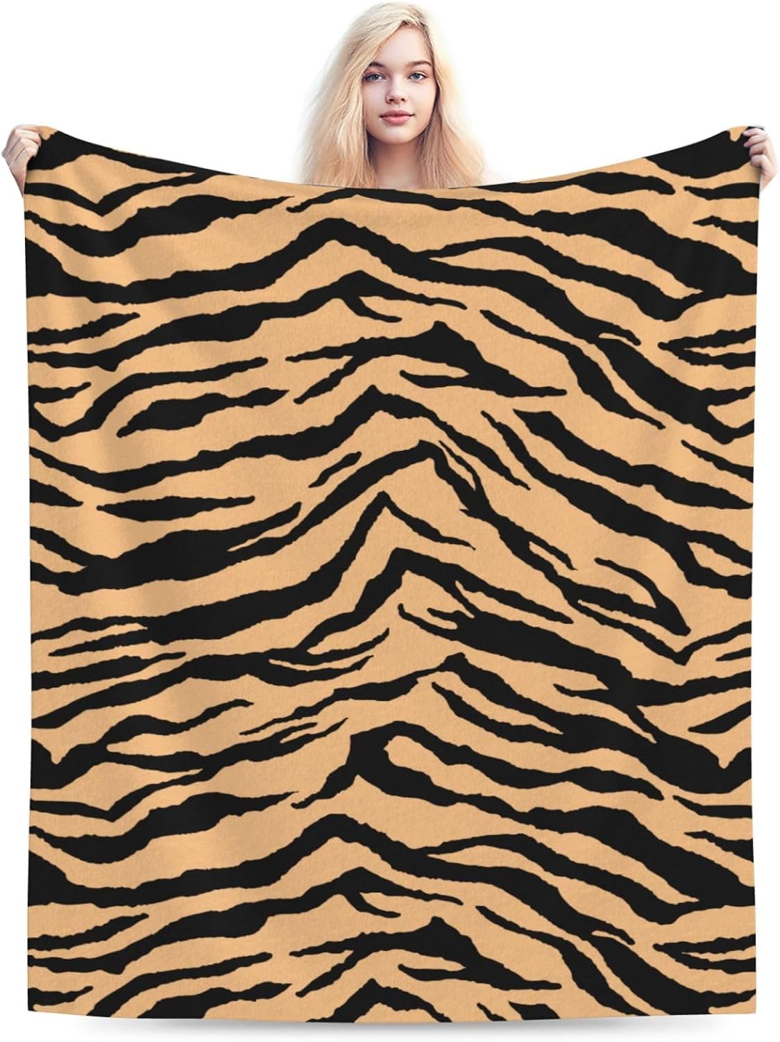 Tiger Striped Print Bed Blanket Ultra Soft Wildlife Animal Skin Stripes Throw Blanket All Season Warm Light Weight Cozy Plush Blankets for Home Bedroom Sofa Chair Travel, 50"X40"