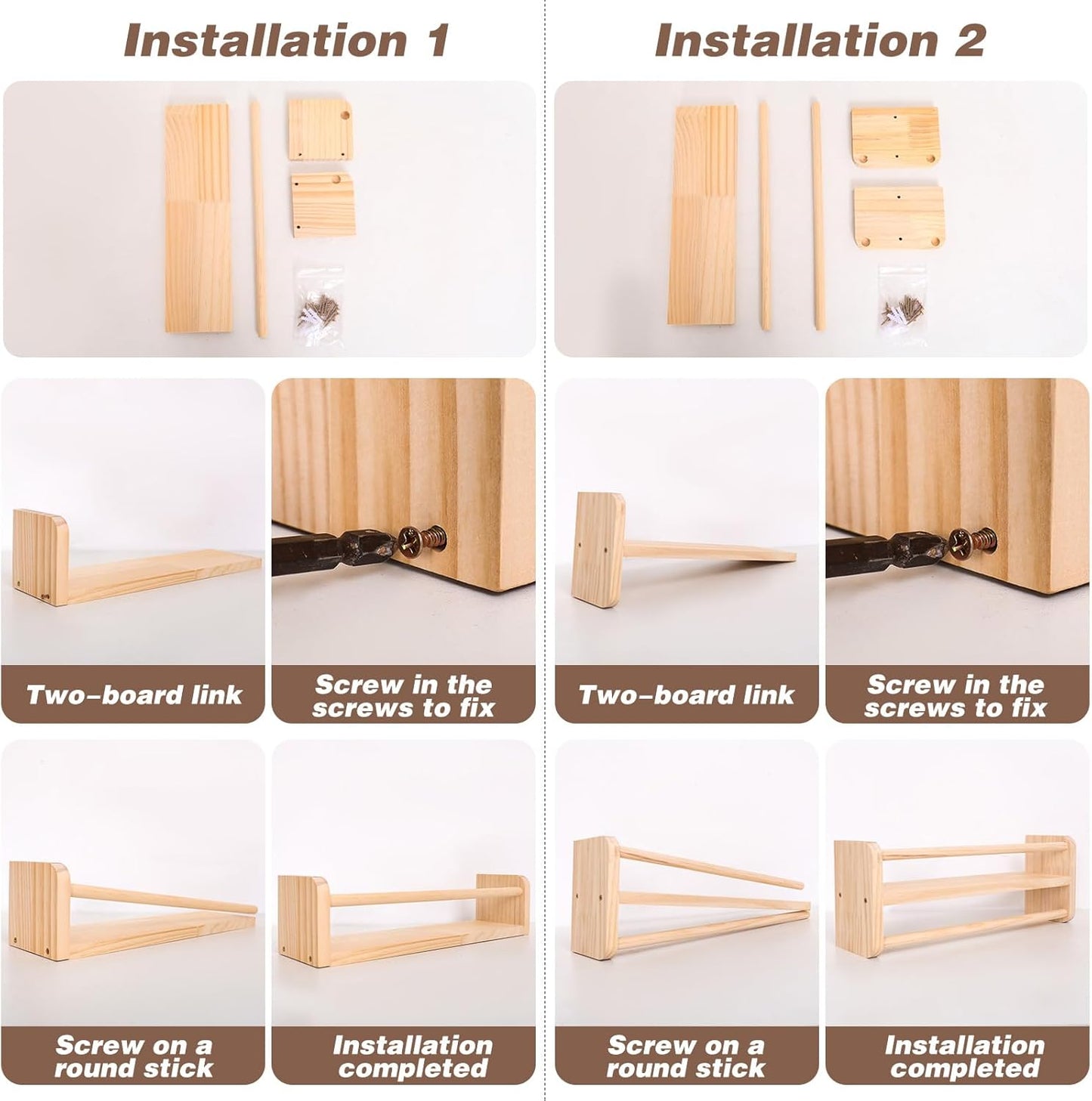 Wall mounted multifunctional storage rack, natural pine kindergarten bookshelf, furniture decoration rack, children's room floating bookshelf, bathroom, kitchen seasoning bracket (3-piece set)