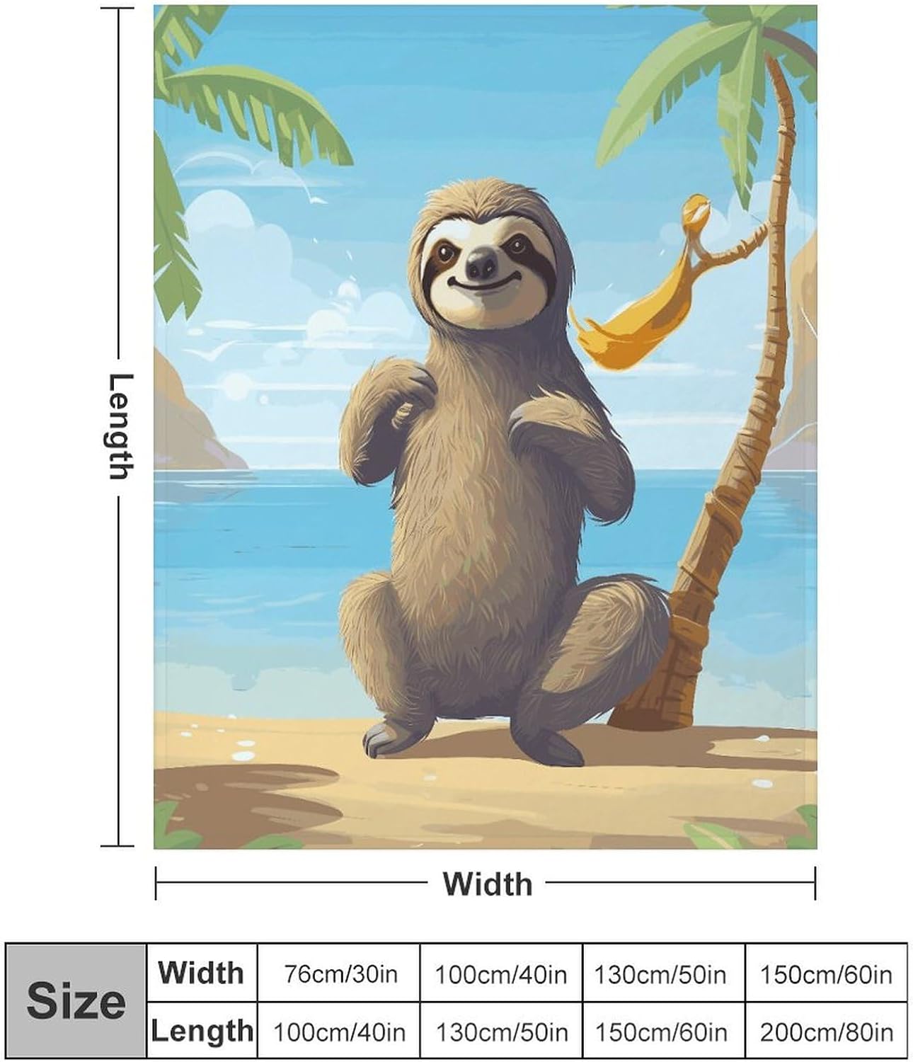 Sloth on Beach Blanket Super Soft Lightweight Throw Blanket Cute Cozy Warm Bed Blanket Decorative Fuzzy Blanket All-Season Home Decor Gift for Sofa Couch Living Room 60"*80"（150 * 200cm）