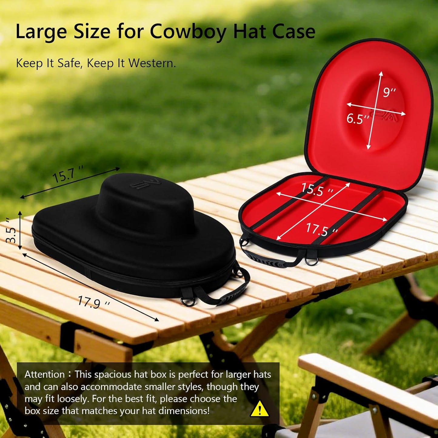Cowboy Hat Box for Travel-Crush Proof Hat Travel Case for Cowboy Hats Holder Storage Box Organizer Cap Carrier with Adjustable Carry Strap