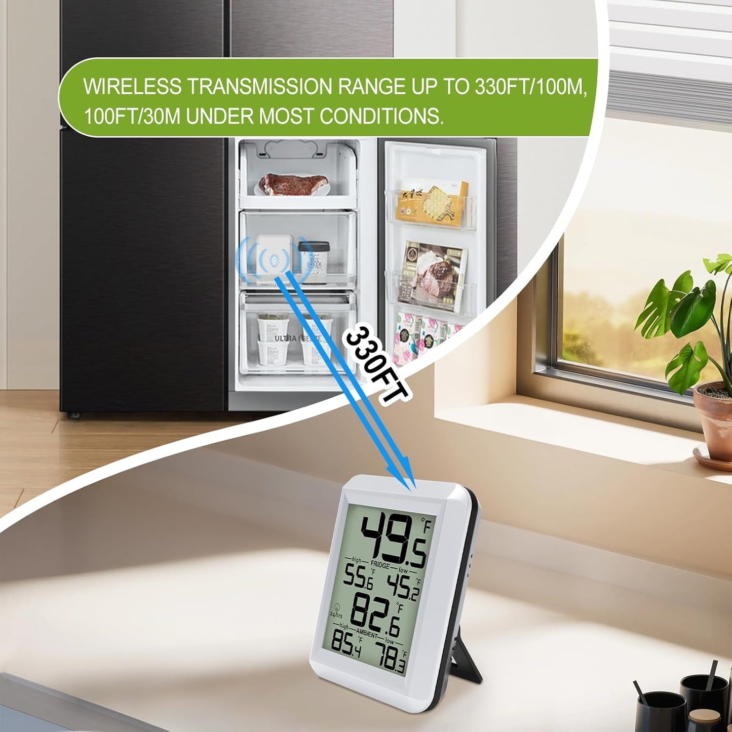 Refrigerator Thermometer, Urageuxy Fridge and Freezer Temperature Monitoring, Digital Freezer Room Thermometer with Magnetic Back