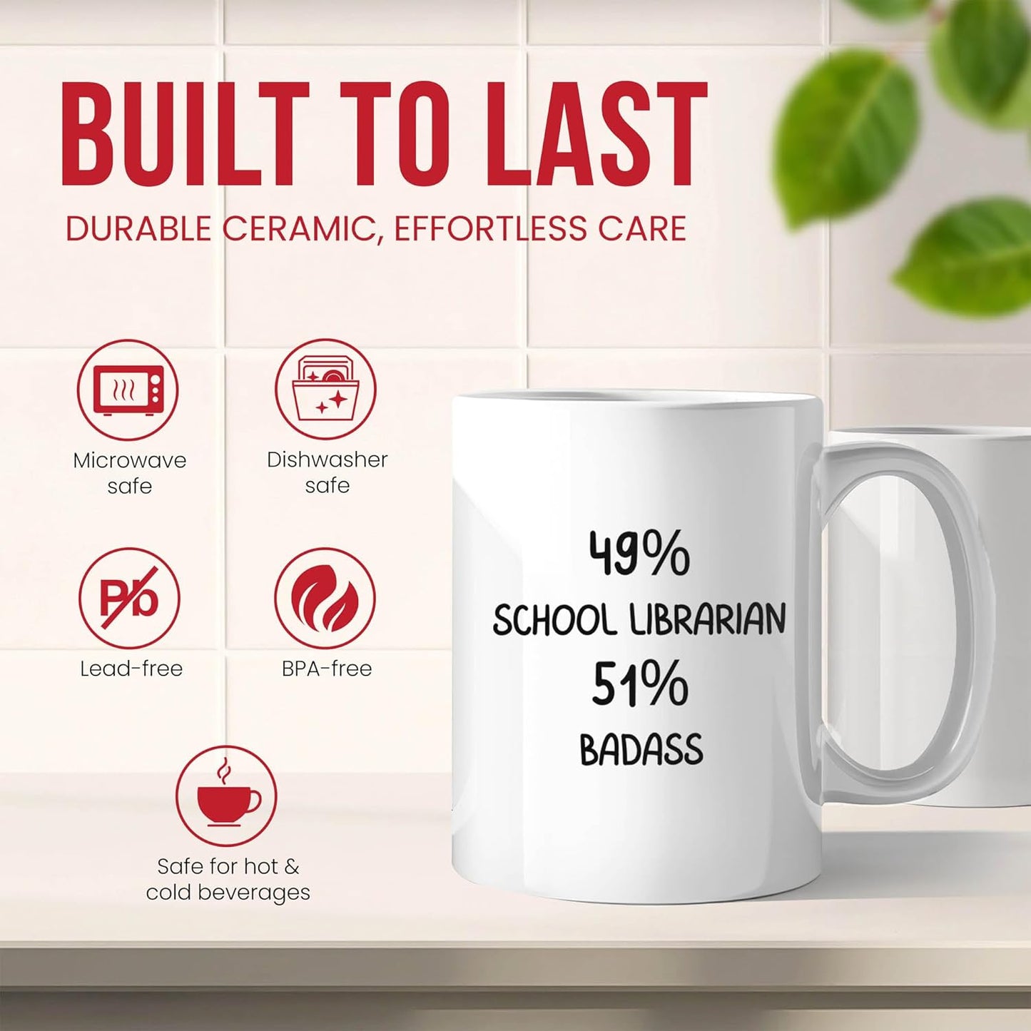 Badass School Librarian Mug - Library Coffee Cup - Book Lover Funny Gift From Teacher - Reading Advocate Tea Mugs - Knowledge Cups - 11 Oz Ceramic Gifts For Educators, Birthday, Him, Her, Christmas