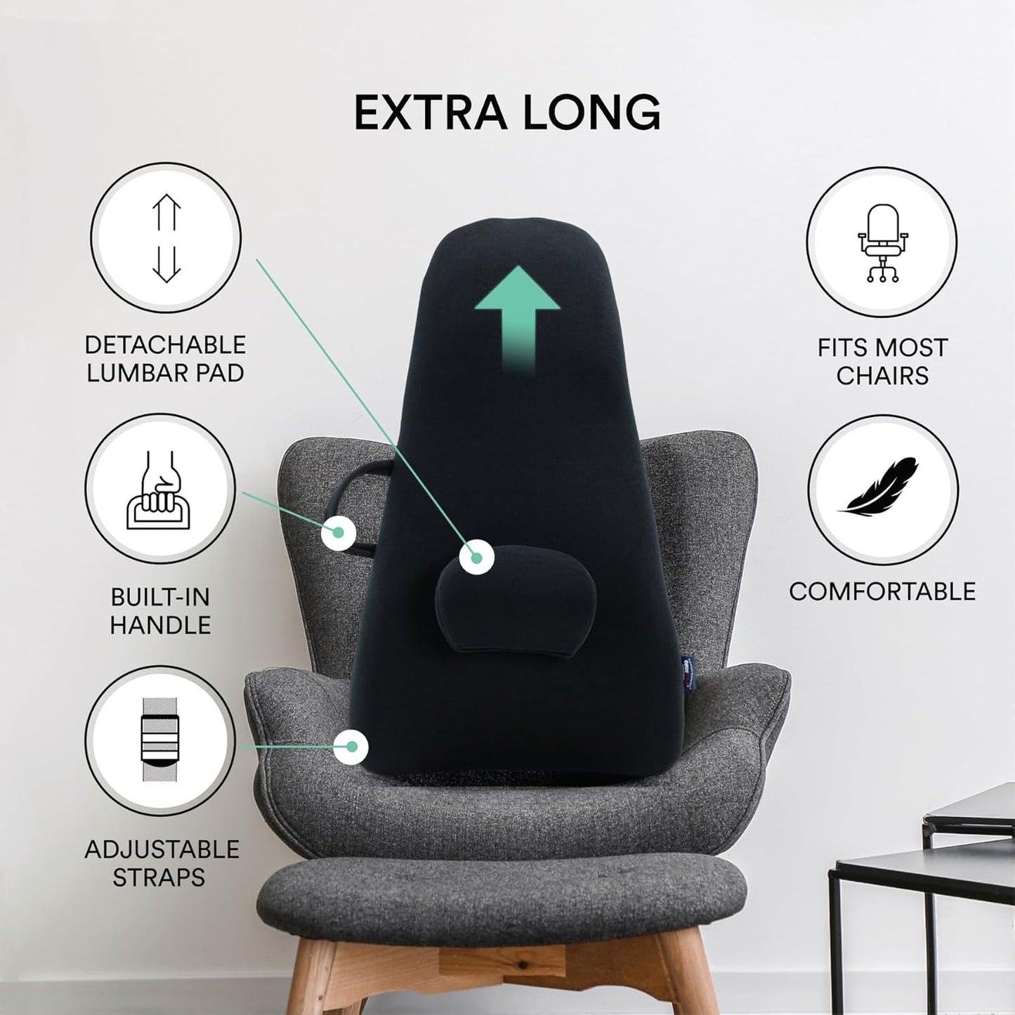 ObusForme Highback Backrest Support - Extra Tall Padded Seat Cushion and Lumbar Support Pillow, Portable Posture Support with Soft and Durable Foam