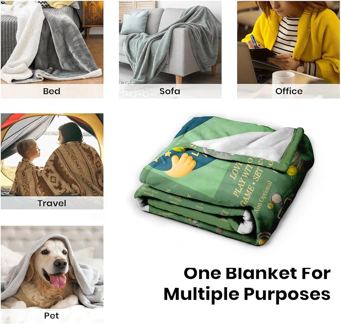 Tennis Throw Blanket 60x50in, Flannel Fleece – Green Court Heart Design, Soft Warm Couch Bed Decor, Gift for Tennis Lovers, Coach Appreciation, Sports Room Decor