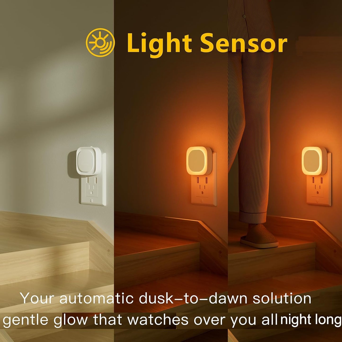 4 Pack Plug in Amber Night Light, Auto Dusk to Dawn, Soft Glow, Dimmable, Diffused Light, LED Lights for Bedroom, Kids, Bathroom, Sleep, Baby Nursery, Toddler, Hallway, Kitchen, Home Decor