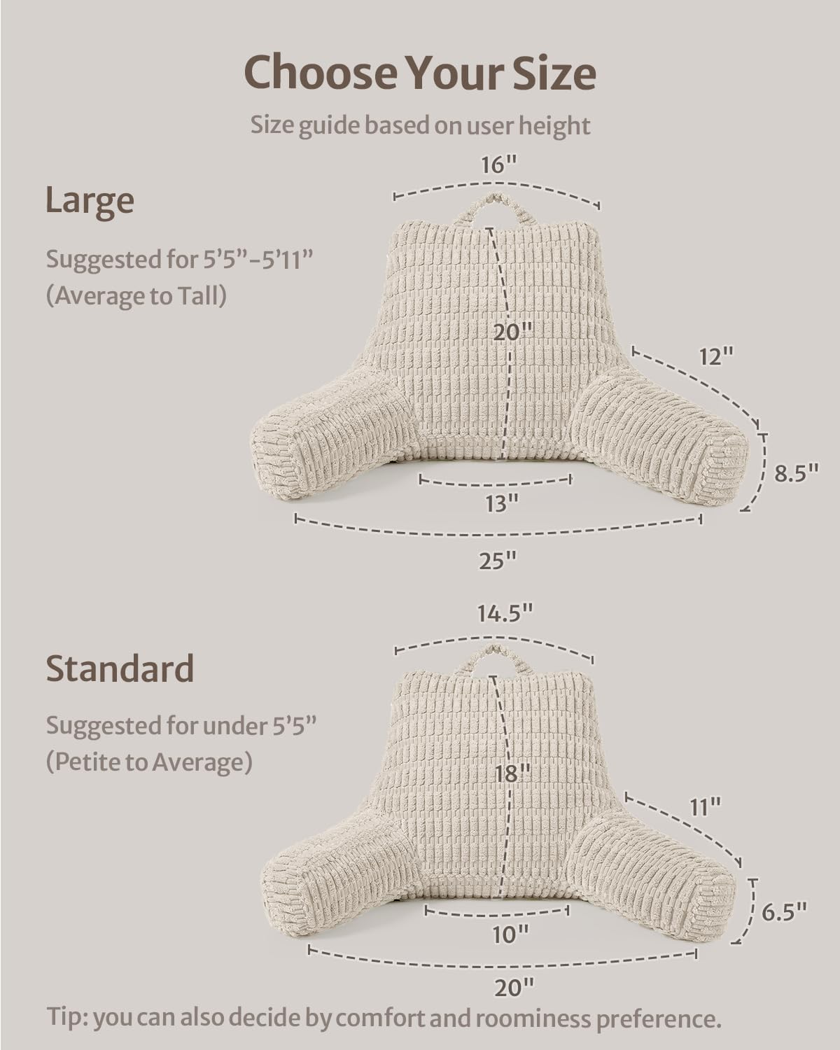 Shredded Memory Foam Reading Pillow with Arms — Pockets, Washable Cover, Bed or Couch