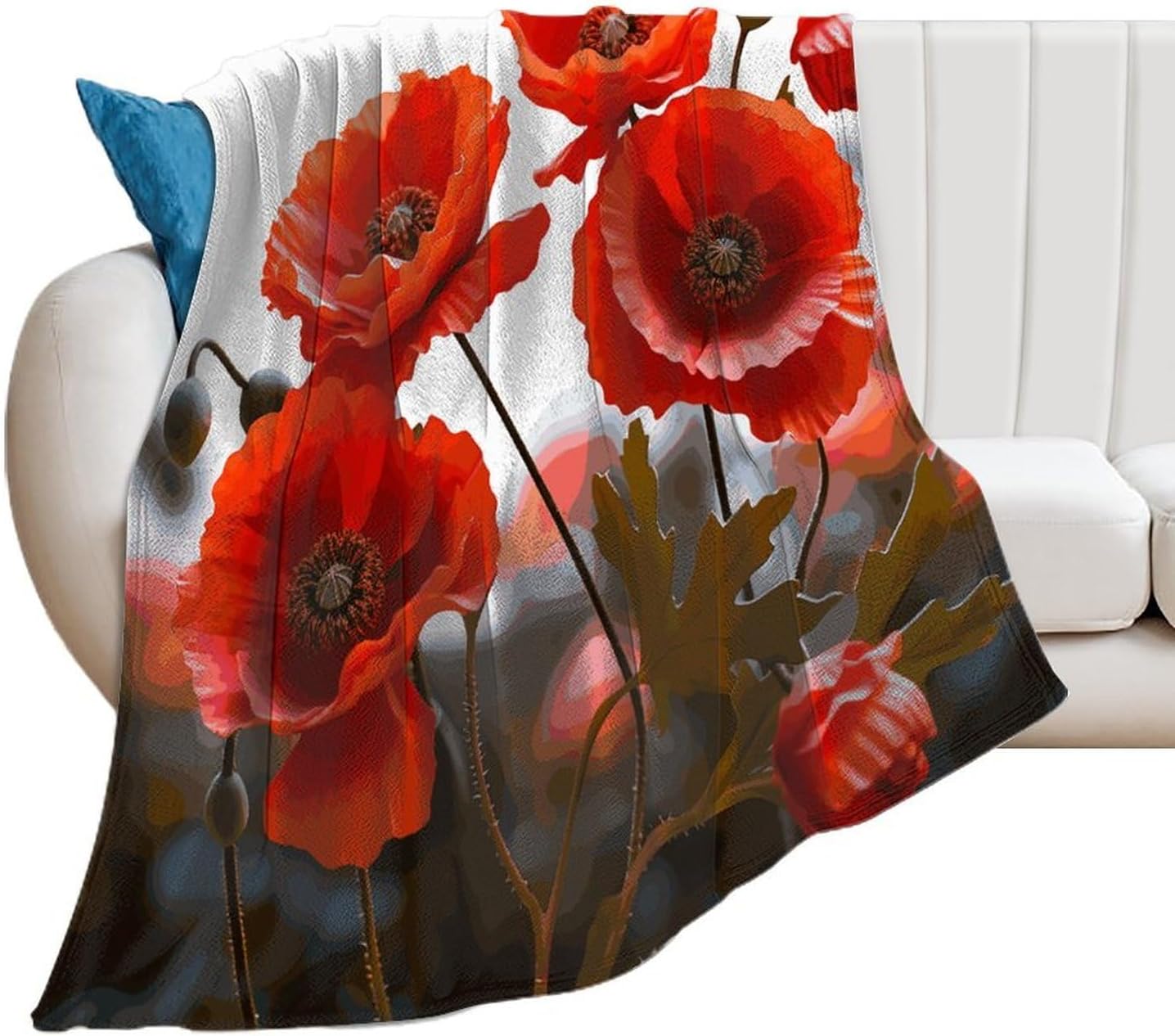 Poppy Flowers Vivid Petals Blanket Super Soft Lightweight Throw Blanket Cute Cozy Warm Bed Blanket Decorative Fuzzy Blanket All-Season Home Decor Gift for Sofa Couch Living Room 50"*60"（130 * 150cm）