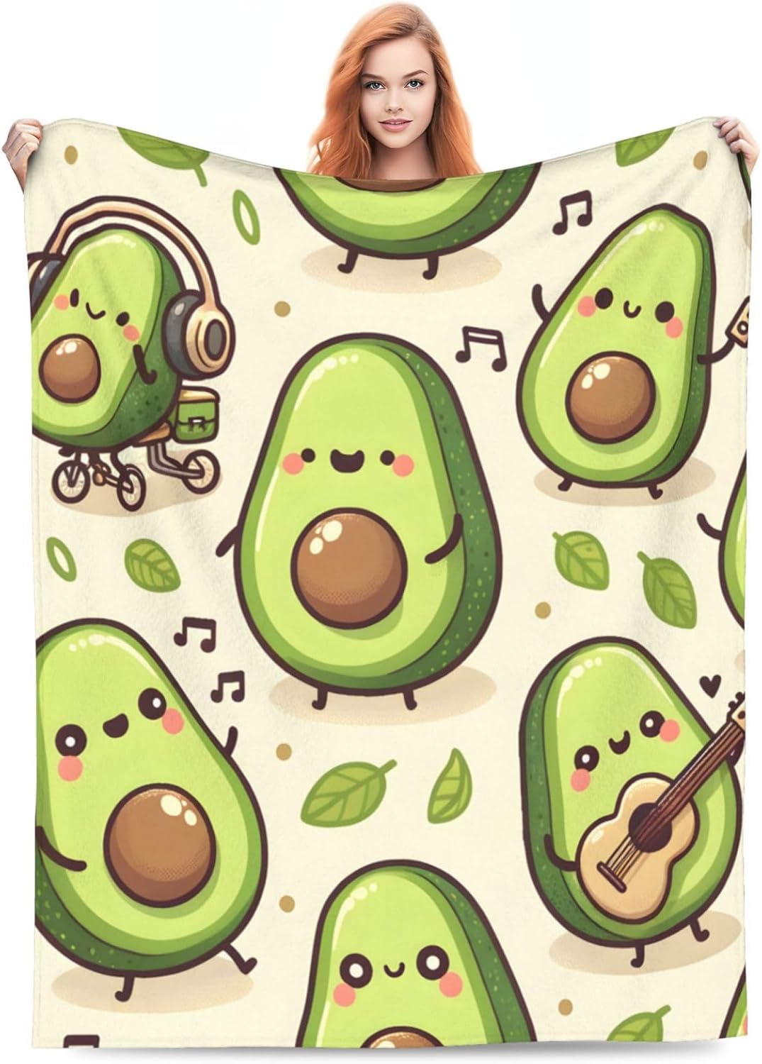 Cute Funny Avocado Fruit Blanket Throw Gifts for Kids Women Men Cartoon Music Flannel Blankets Soft Fuzzy Lightweight for Home Decor Couch Bed Sofa 60x50 Inches